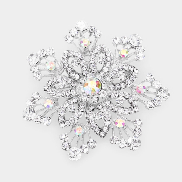 Silver Brooch Flower Crystal Pin Bubble Stone Rhinestones Bling Accessory - Picture 1 of 3